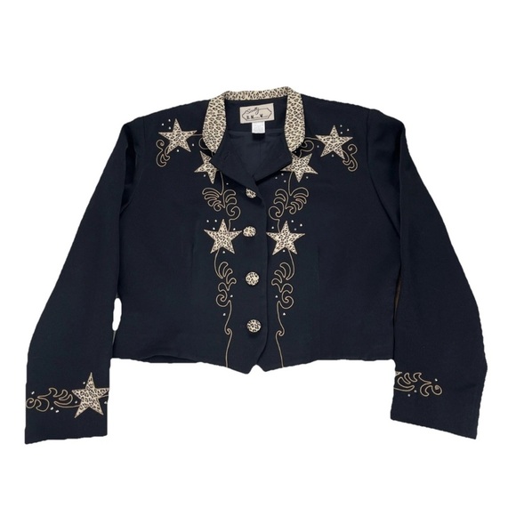 Scully Marsha Wright Vintage Jacket Women XL Crop Black Animal Print & Stars - Picture 1 of 13